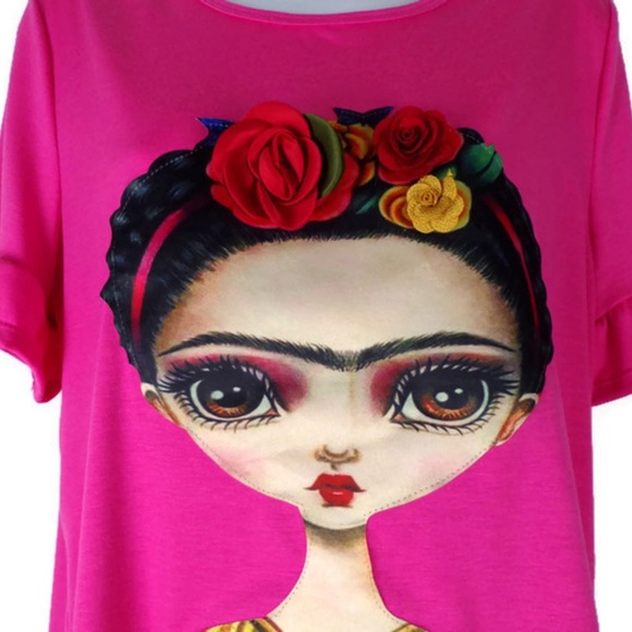 Frida Khalo Top With Applique Flowers W1309 - Picture 3 of 7